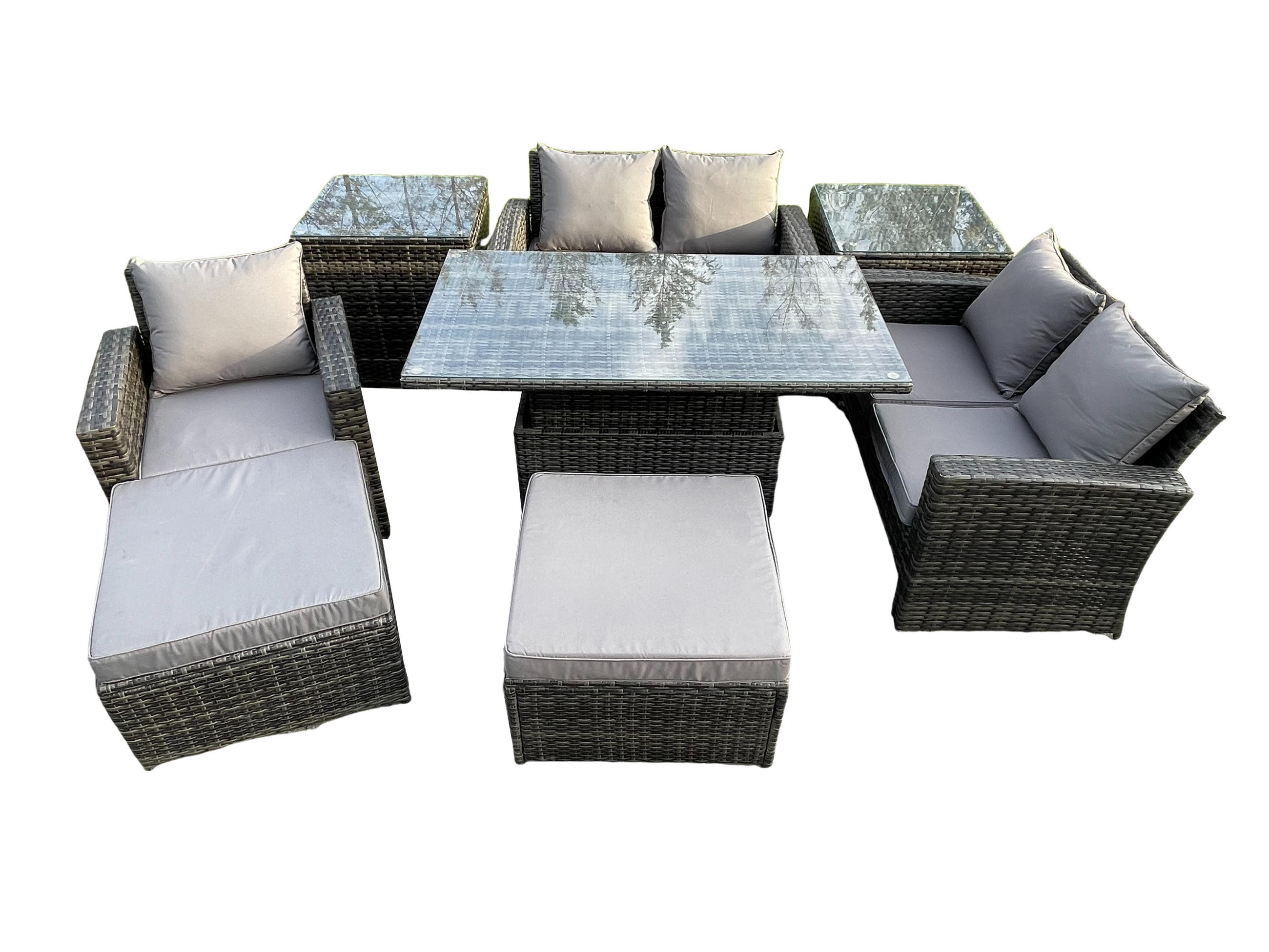 GARTENSOFA mit hoher Rückenlehne Polyrattan Dunkelgrau 7-Sitzer - Dunkelgrau, Metall - Fimous