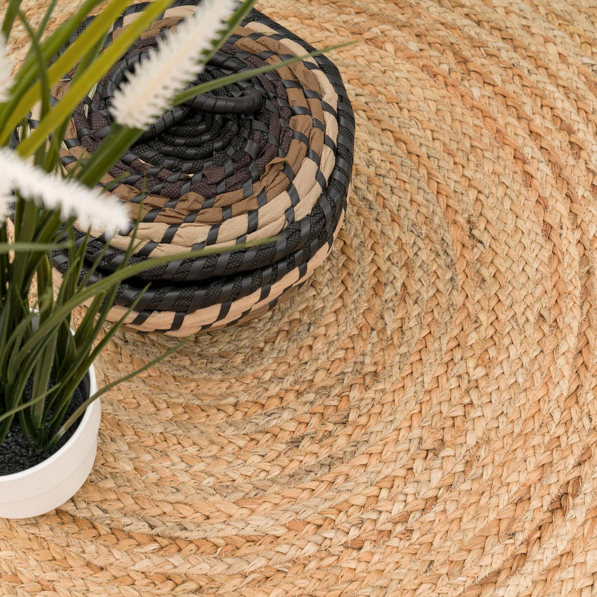 FLACHWEBETEPPICH Cutout Natur Ø 100 cm - Naturfarben, Naturmaterialien (100/100cm) - TT Home