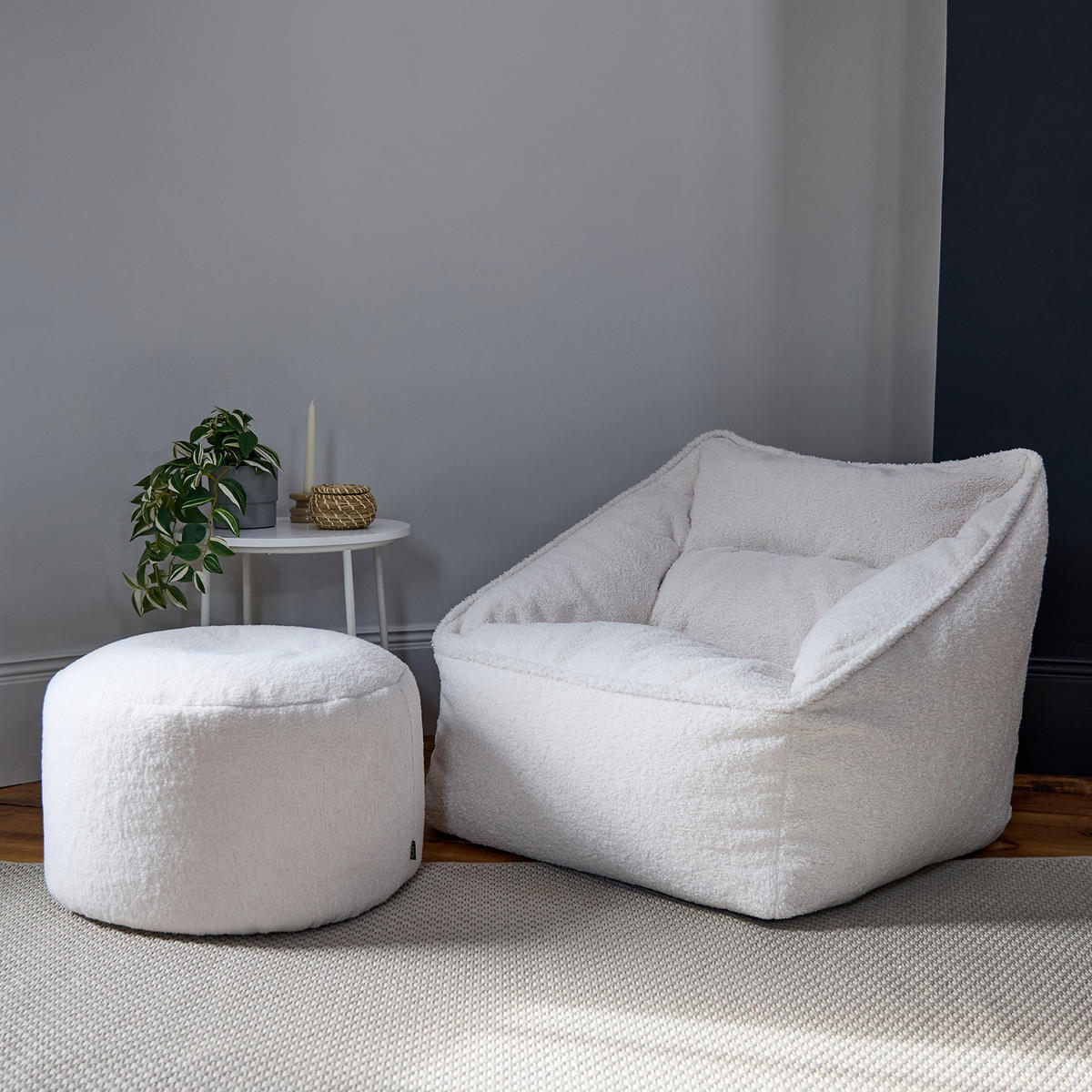 SITZSACK Borg-Sessel icon Natalia und Fußhocker-Sitzsack Amara im 2-teiligen Set, naturfarben - Creme, Kunststoff/Textil (100/100/88cm) - icon