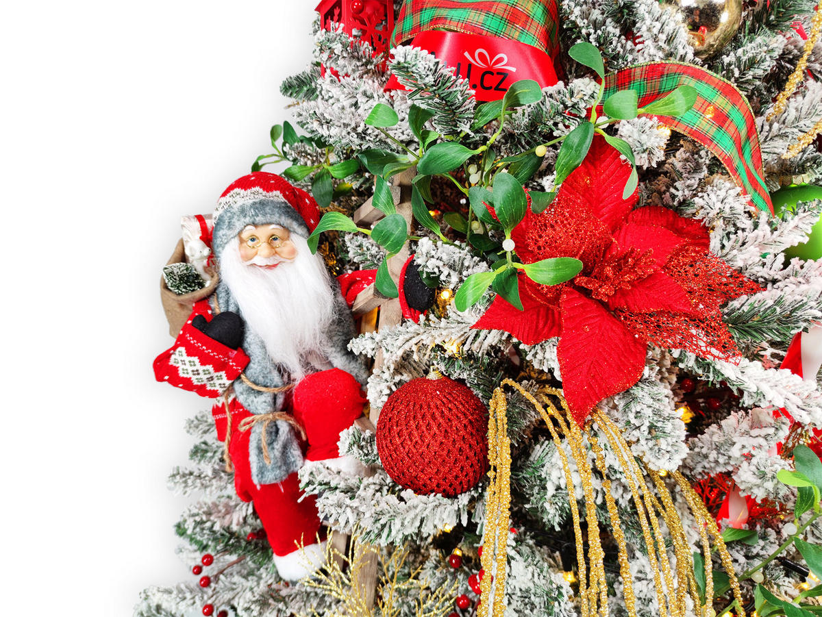LAALU WEIHNACHTSBAUM geschmückt künstlich mit 87 Ornamenten SANTA CLAUS 150 cm Baum mit Ständer und Weihnachtsornamenten - Rot/Goldfarben, Kunststoff (150cm) - LAALU