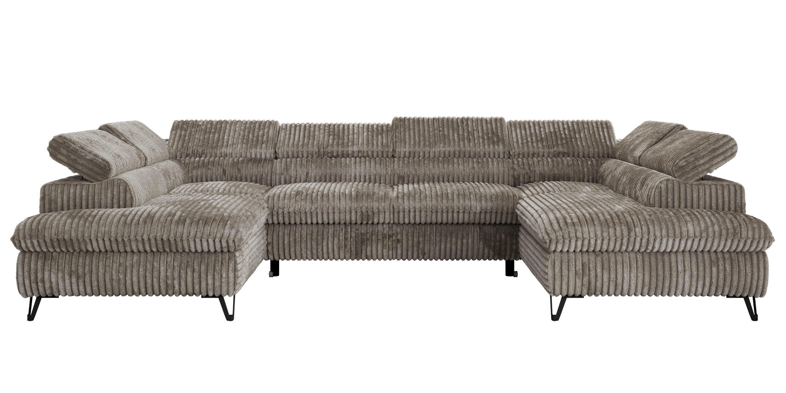 WOHNLANDSCHAFT PABLO U Cord Hellbraun mit Topper Visco - Schwarz/Grau, Textil/Metall (346/76/208cm) - MKS