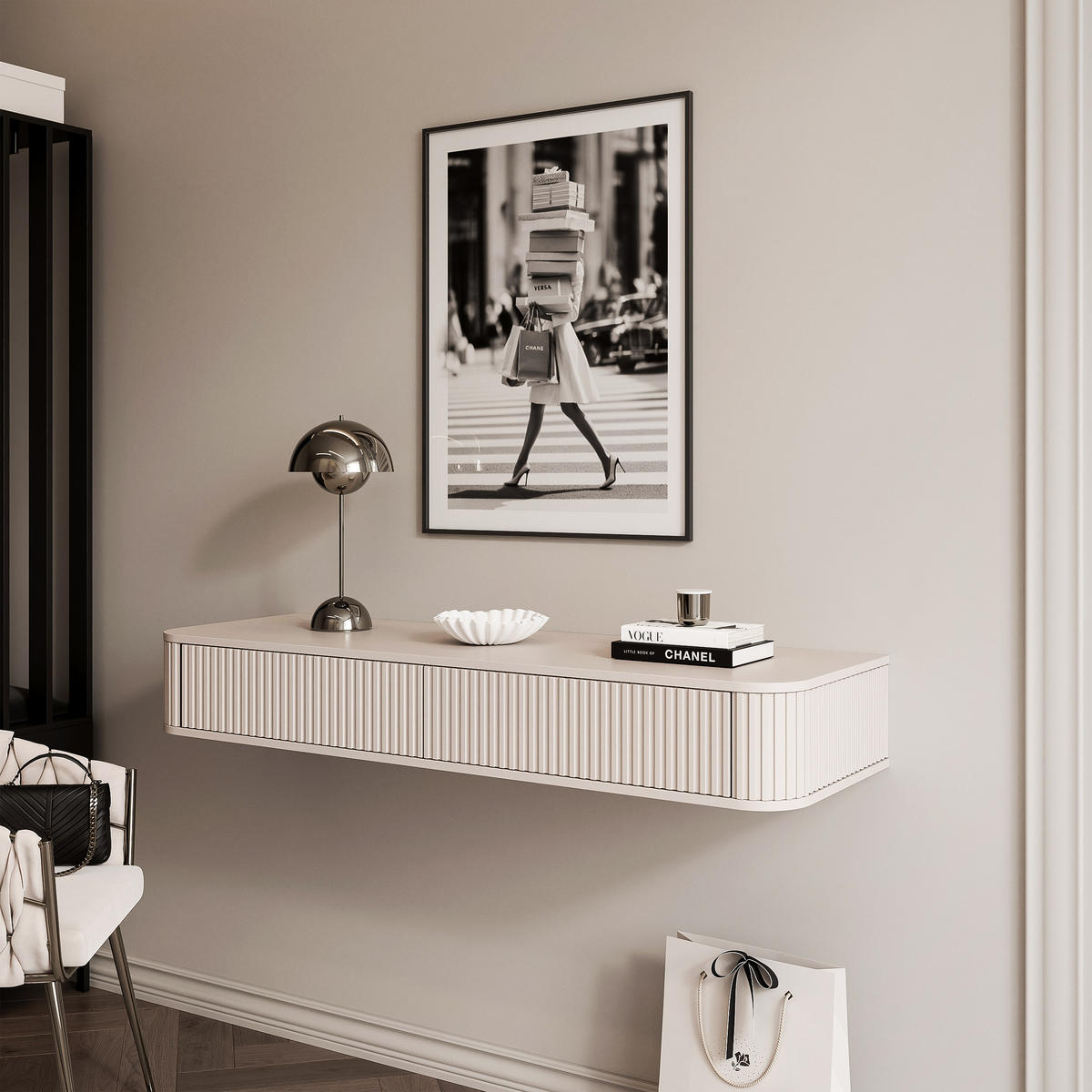WANDKONSOLE LUNA 140 cm, mit 2 Schubladen, Kaschmir - Kaschmir, Holzwerkstoff (140/20/45cm) - Idohome