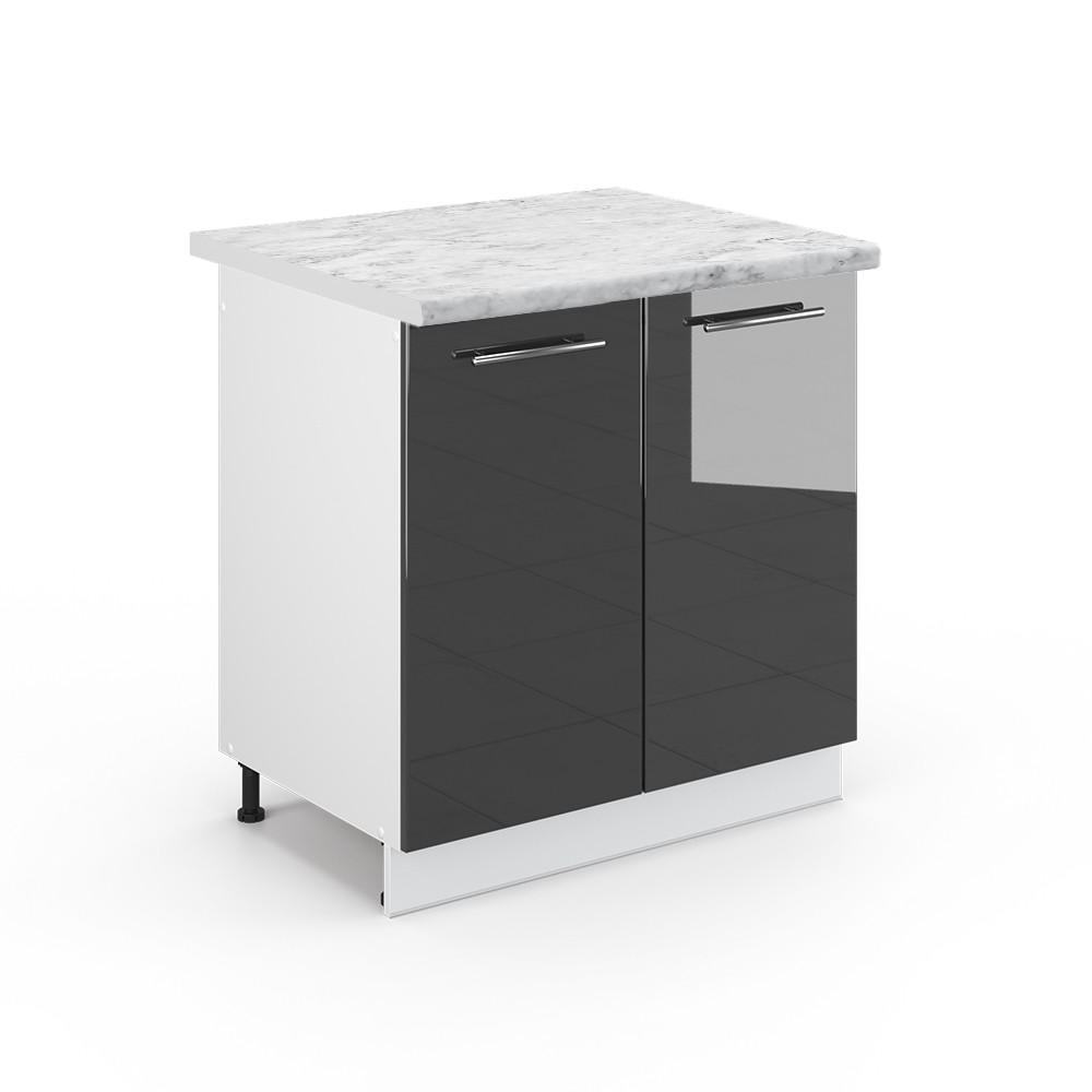 SPÜLENUNTERSCHRANK Fame-Line Anthrazit Hochglanz 80 cm, AP Marmor - Schwarz Hochglanz/Anthrazit, Holzwerkstoff (80/82/60cm) - Vicco