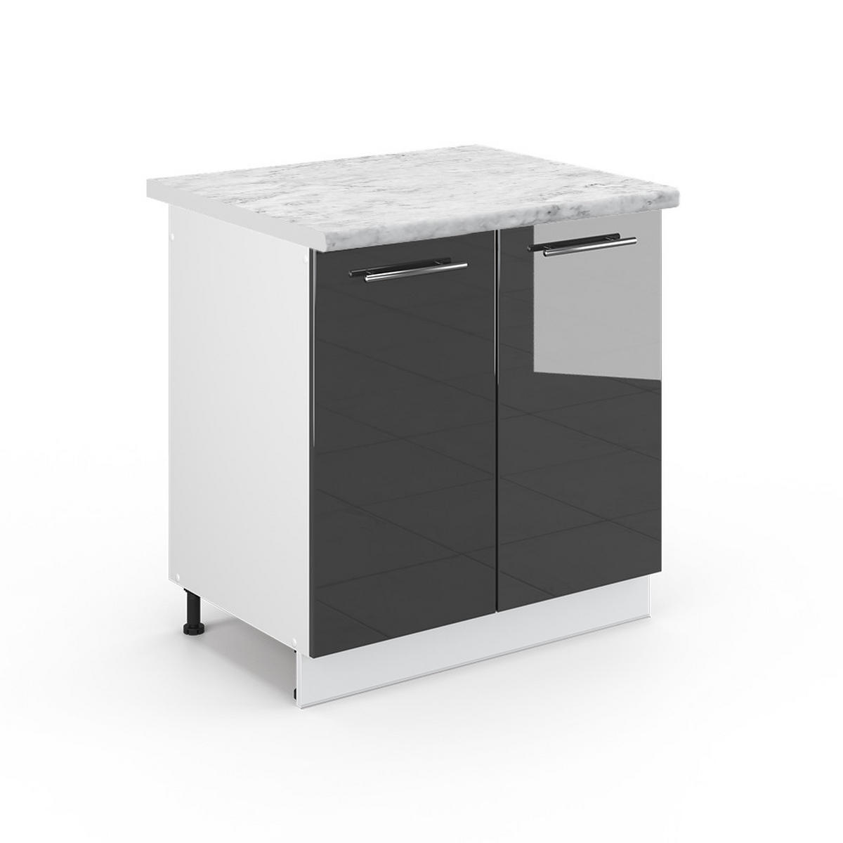 SPÜLENUNTERSCHRANK Fame-Line Anthrazit Hochglanz 80 cm, AP Marmor - Schwarz Hochglanz/Anthrazit, Holzwerkstoff (80/82/60cm) - Vicco