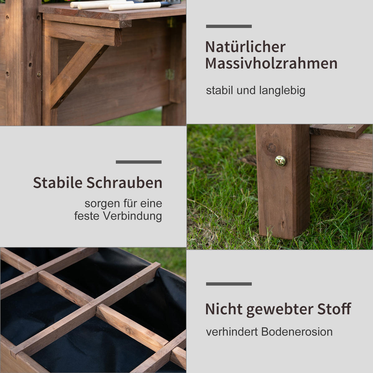 HOCHBEET Pflanzkasten mit 8 geteilten Gittern, faltbare Ablage, Massivholz, Braun - Braun, Holz (54/74/123cm) - Outsunny