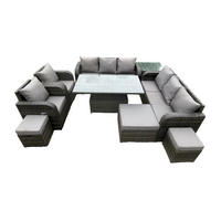 GARTENSOFA SET Polyrattan 11-Sitzer - Dunkelgrau/Grau, Glas/Kunststoff - Fimous