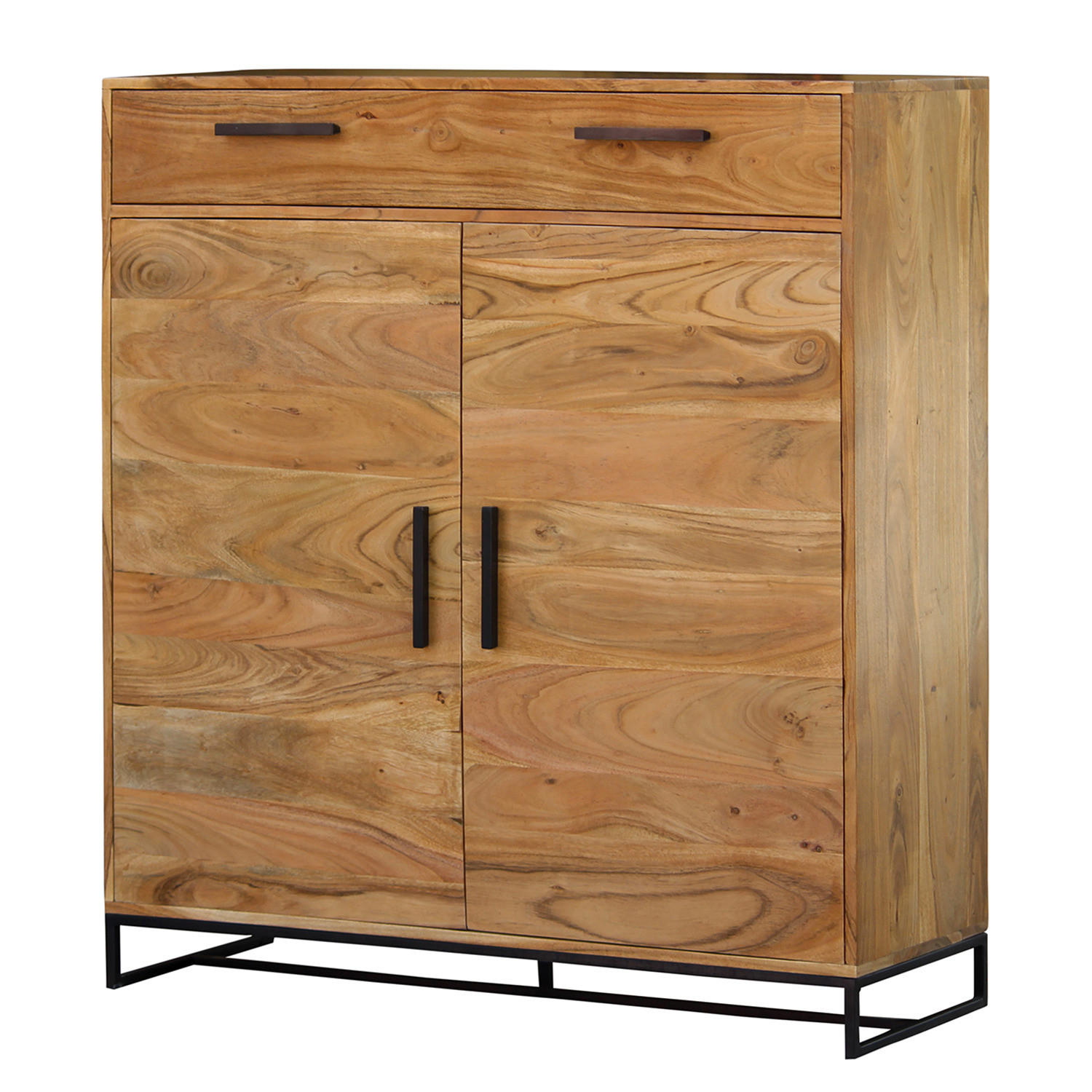 SCHUHKOMMODE - Akazie massiv / Eisen - Akaziefarben, Holz (110/120/37cm) - home24