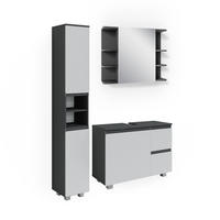 BADMÖBEL-SET J-Shape Anthrazit 3 Teile, mit Hochschrank - Anthrazit/Weiß, Holzwerkstoff (80/60/33cm) - Vicco