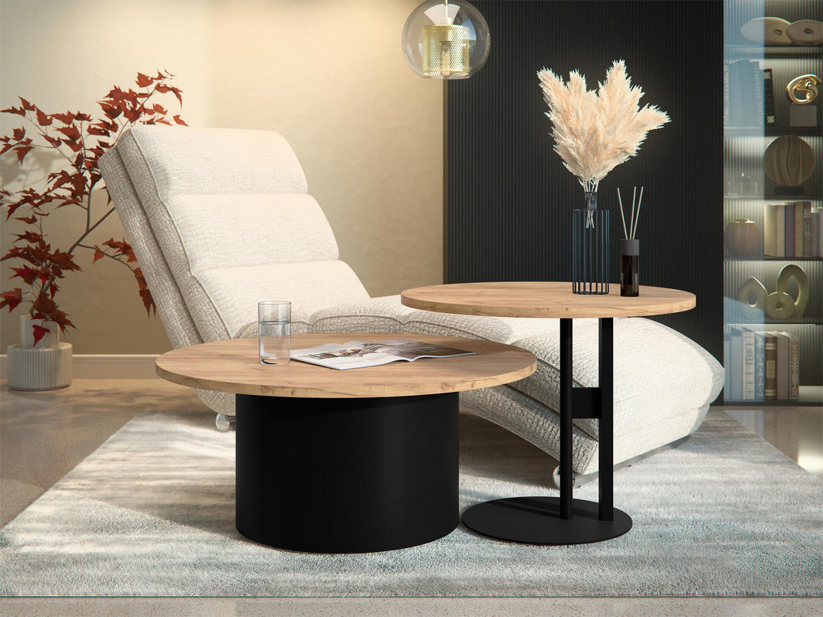 COUCHTISCH-SET Monar - Eichefarben/Schwarz, Holzwerkstoff/Metall (58/58/45cm) - MIRJAN24