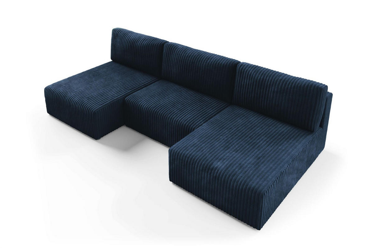 WOHNLANDSCHAFT Natalia - Dunkelblau, Holzwerkstoff/Textil (304/85/149cm) - Fun Möbel