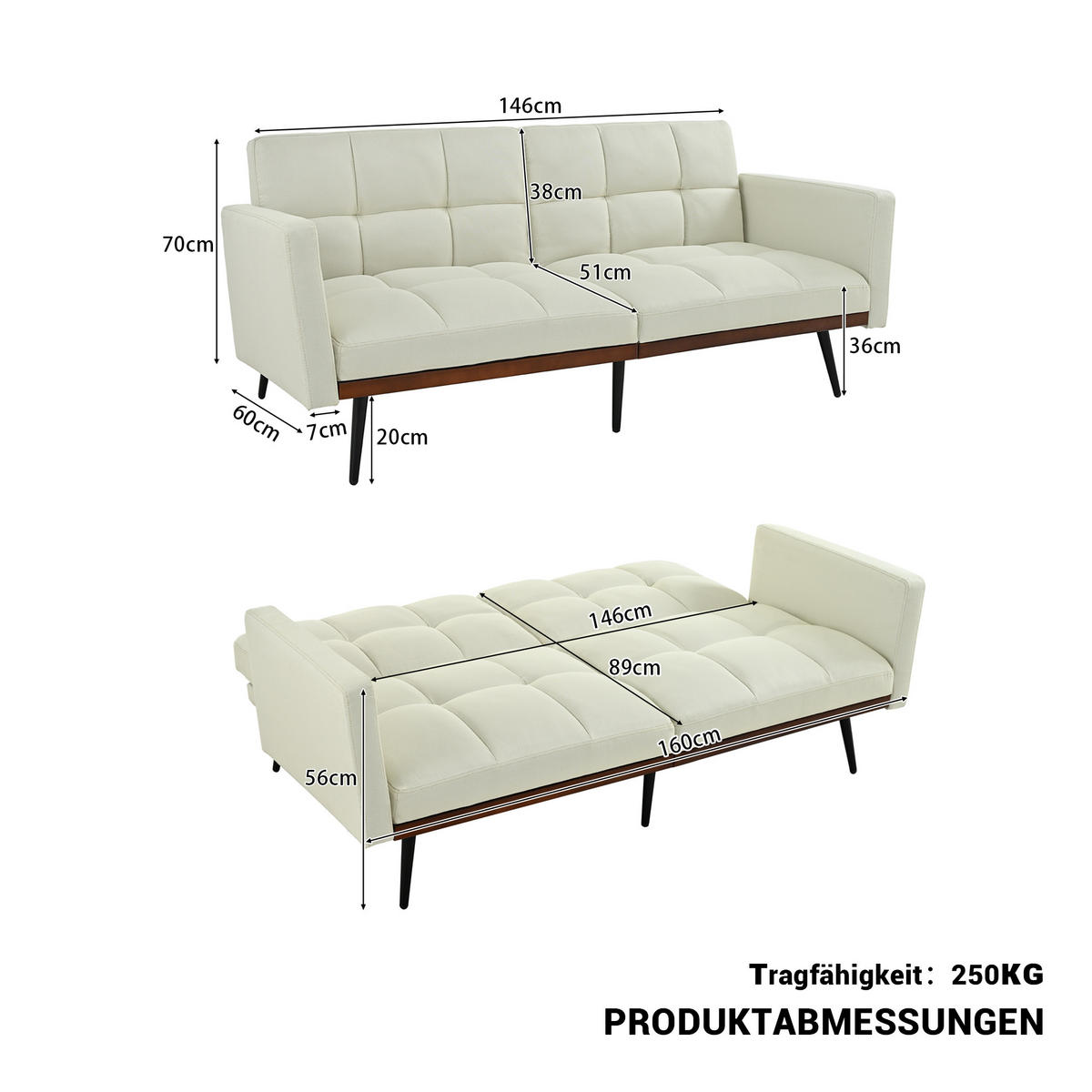 SCHLAFSOFA 146/60/70 cm in Leinenoptik Beige - Beige, Textil (146/70/60cm) - Oxeza