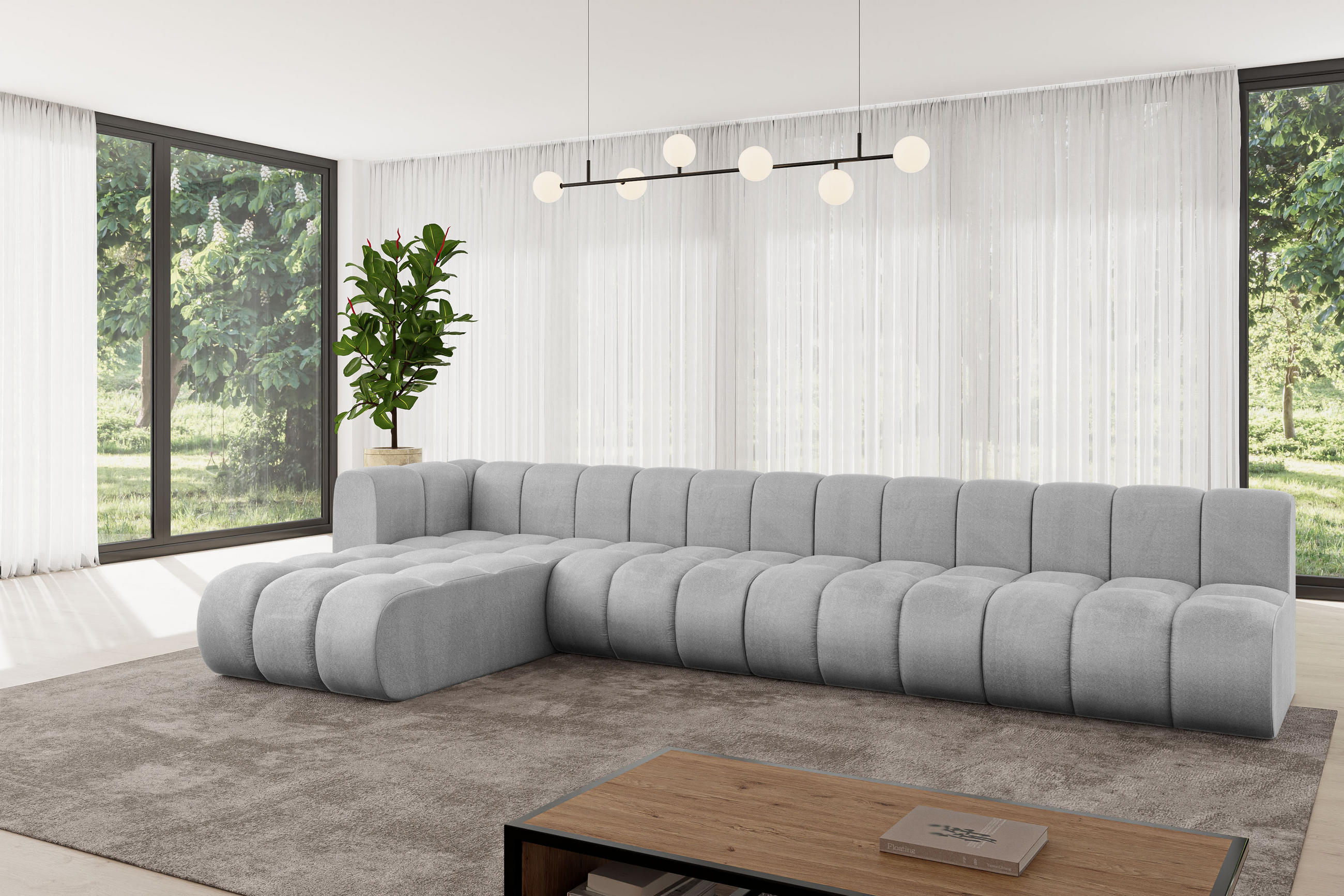 Thumbnail - Altdecor Ecksofa, Hellgrau, Textil, 6-Sitzer, 387x177 cm, Wohnzimmer, Sofas & Couches, Wohnlandschaften, Ecksofas
