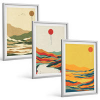 BILDER SET 3er Set - 40x60 cm Silberner Rahmen - Farbenfrohe Muster der Japandi-Flussberge - Silberfarben, Kunststoff (40/60cm) - TULUP