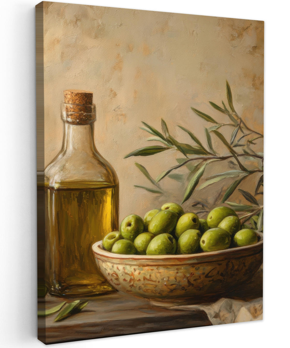 LEINWANDBILD Oliven - Stilleben - Vintage 60x80 cm - Olivgrün, Textil (60/80cm) - MuchoWow