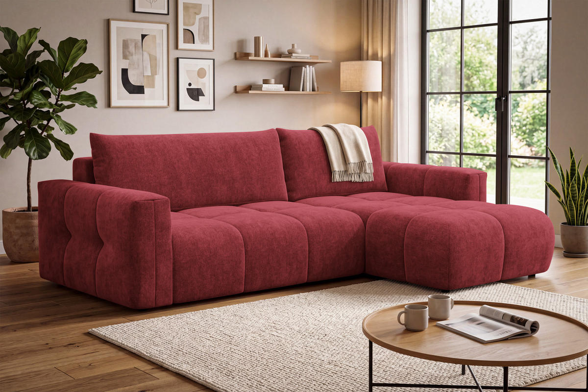 ECKSOFA VERONA 4-Sitzer rechts, Dunkelrot - Schwarz/Dunkelrot, Holz/Textil (266/173cm) - Courtois Laville