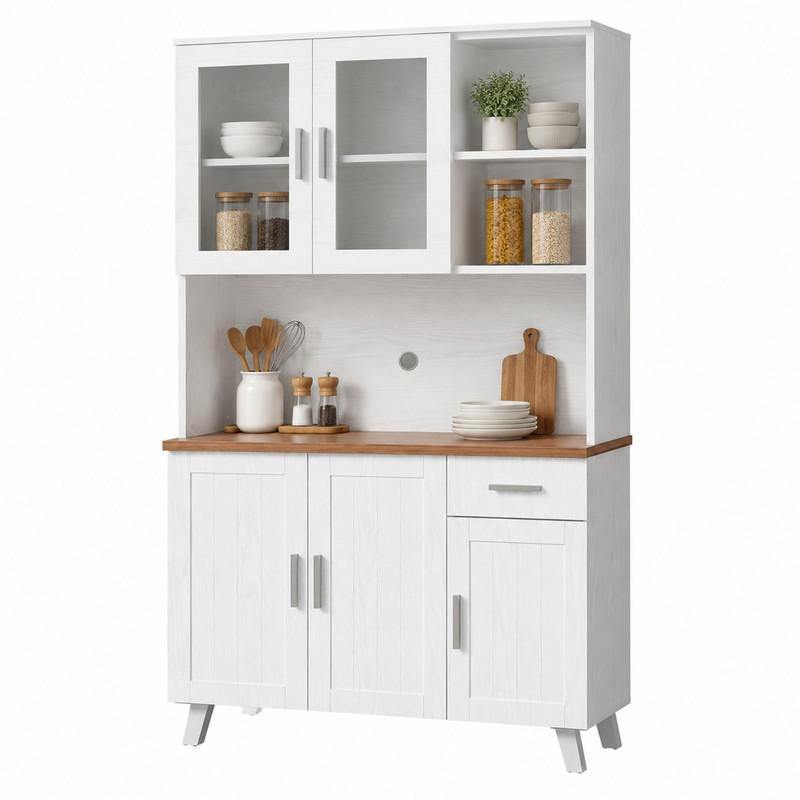 HOCHSCHRANK mit 5 Türen 114 x 40 x 190 cm Weiß/Braun - Weiß, Holzwerkstoff (40/190/114cm) - Meubliv