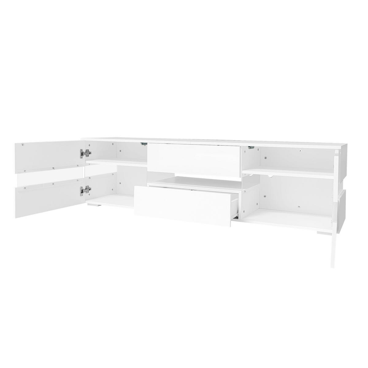 LOWBOARD 160/39/45 cm in Weiß mit LED-Beleuchtung und Hochglanzfront - Weiß, Holzwerkstoff (160/45/39cm) - Flora Grace