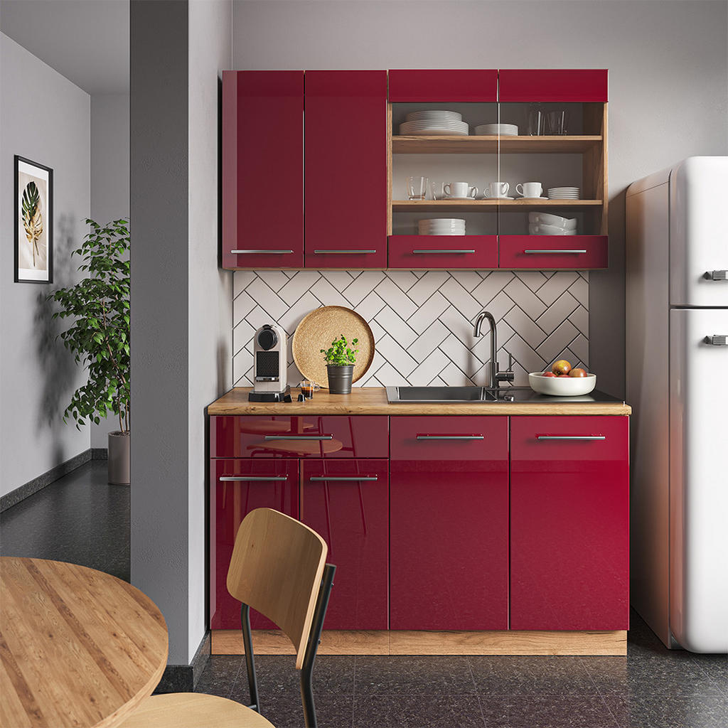 Thumbnail - Vicco Singleküche, Bordeaux, Honigeiche, Holzwerkstoff, Küchenblock,Rechteckig, 140x81.6x60 cm, Küchen, Küchenzeilen & K...