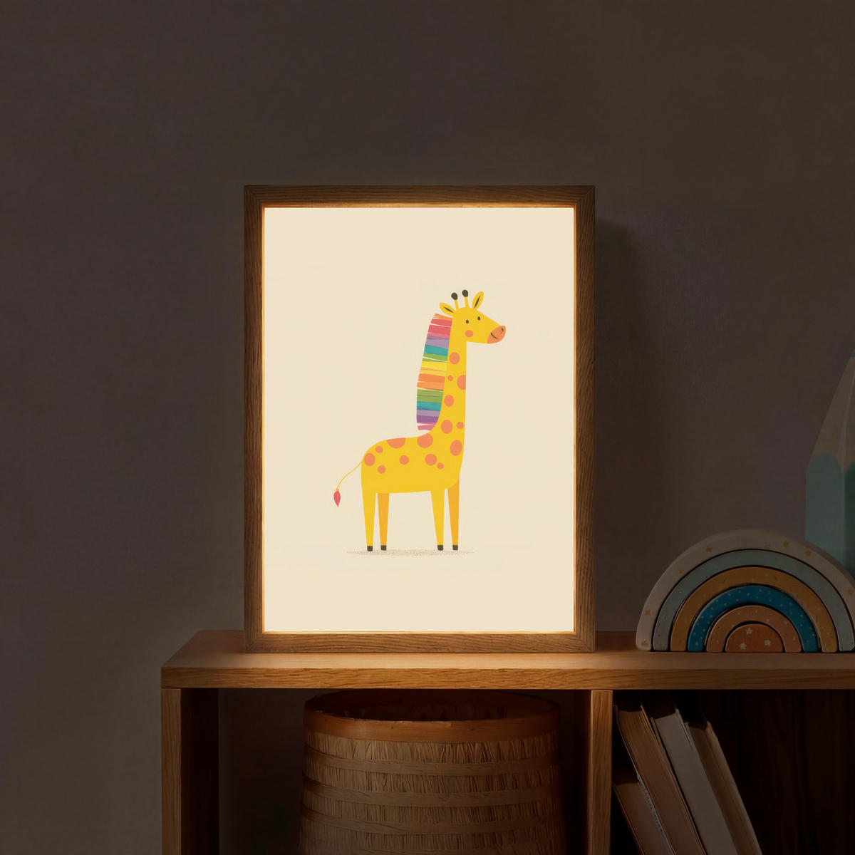 NÁSTĚNNÁ LAMPA S AKUMULÁTOREM Žirafa - Duhová hříva - béžová 30x40 cm - béžová, kompozitní dřevo (30/40/8cm) - OnlyWow