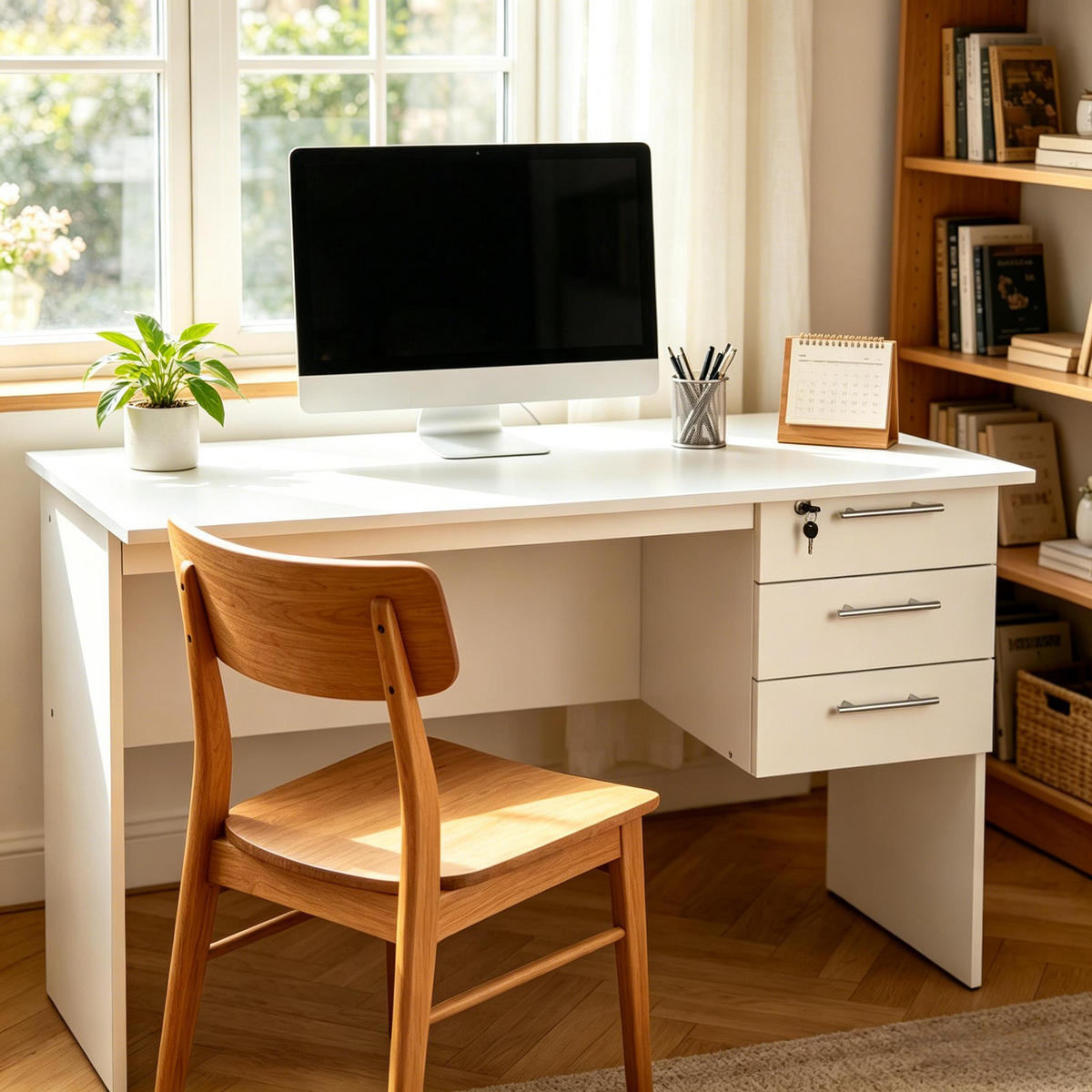 COMPUTERTISCH Weiß 120/60/75 cm mit 3 Schubladen - Weiß, Holz (60/120/75cm) - PANGIVO