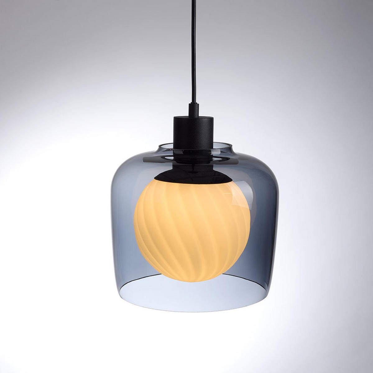 HÄNGELEUCHTE CALOPUS Metall Schwarz Rauchglas - Schwarz, Glas (21/21/150cm)