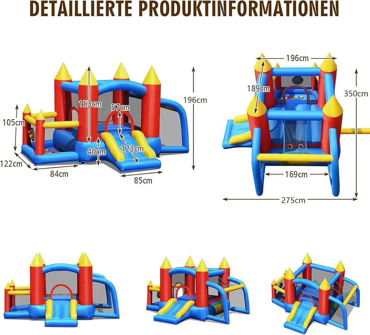 HÜPFBURG 196cm Multicoloured - Multicolor, Kunststoff (350/275/196cm) - COSTWAY