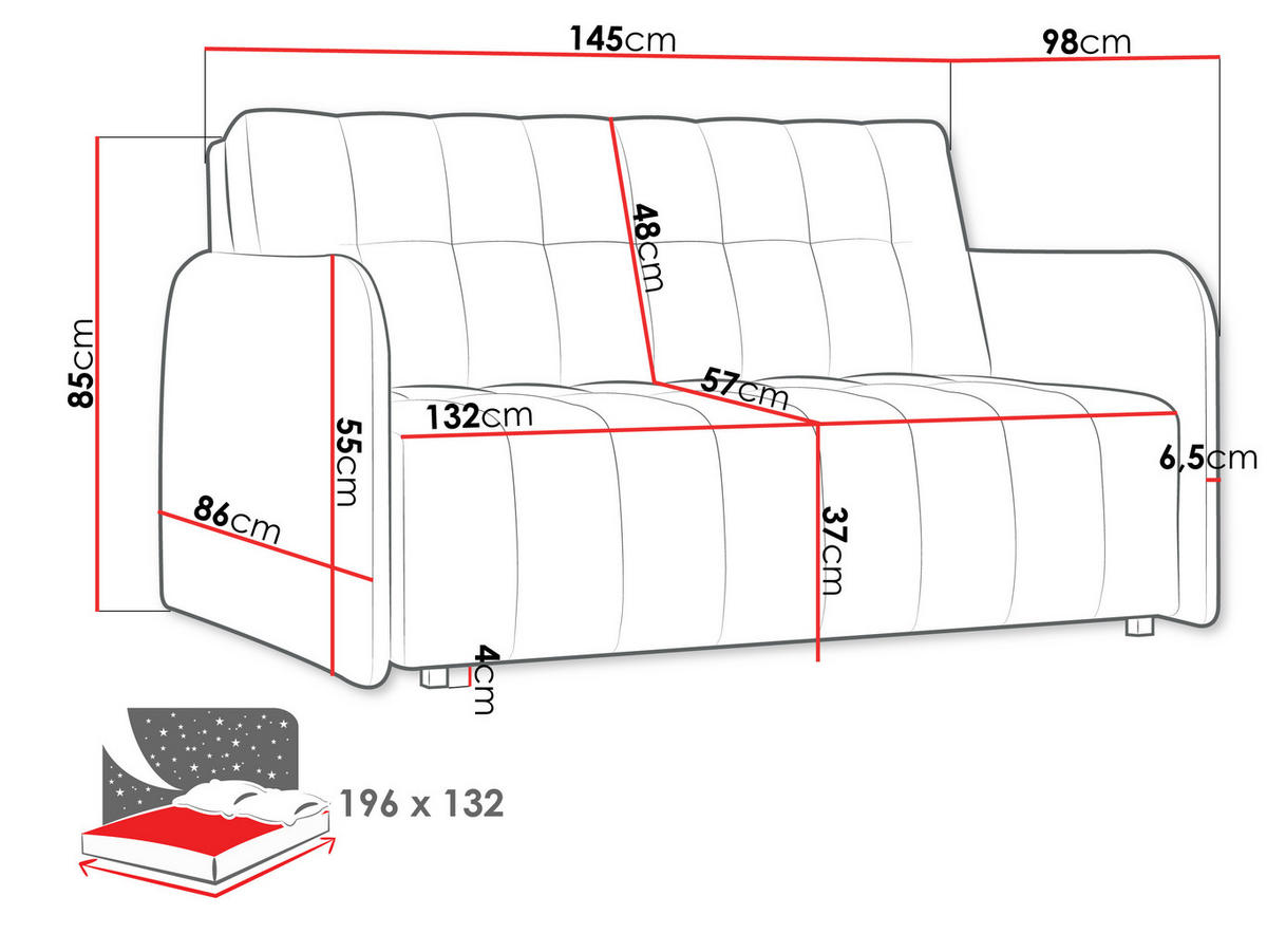 SCHLAFSOFA Viva Grand III - Schwarz/Naturfarben, Holz/Kunststoff (145/85/95cm) - MIRJAN24