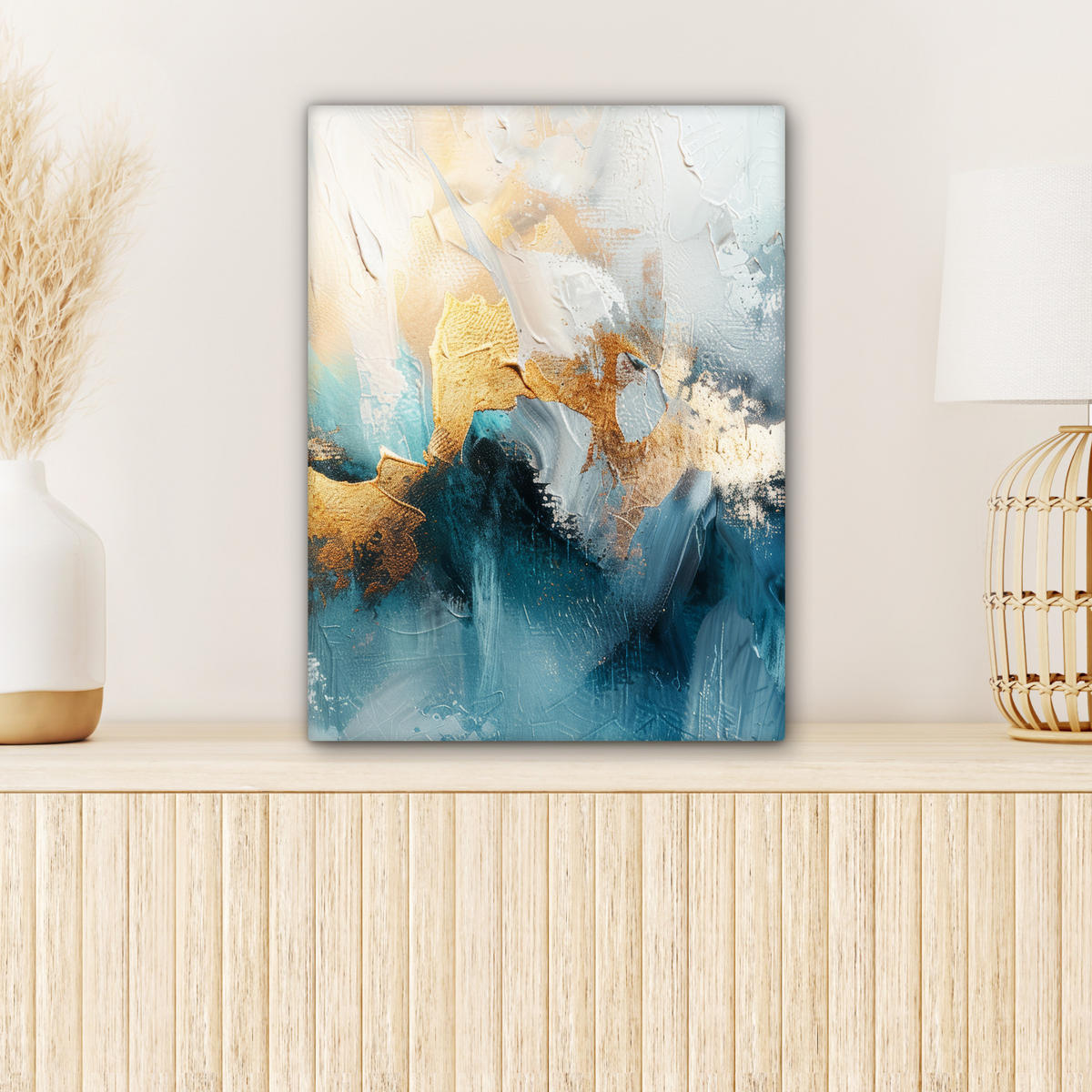 LEINWANDBILD Abstrakt - Kunst - Gold - Blau Room Decor 30x40 cm - Petrol, Textil (30/40cm) - MuchoWow