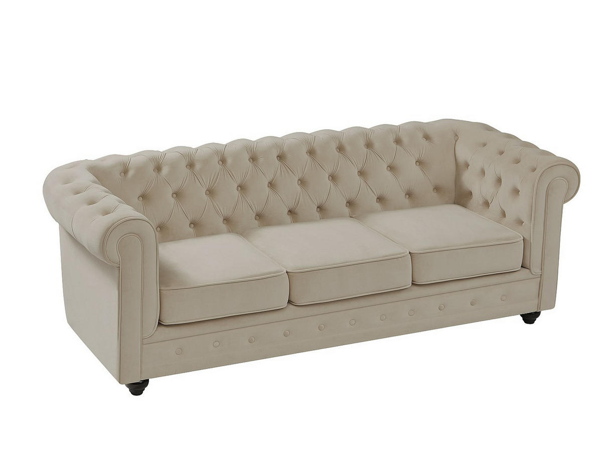 COUCHGARNITUR mit Sessel - 4 Personen - samt - beige Chesterfield - Beige, Textil (82/72/78cm) - Vente-Unique