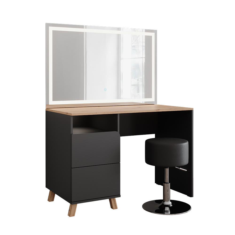 Vicco TOALETNÍ STOLEK Karen Antracit/Artisan 110 cm se stoličkou a zrcadlem LED