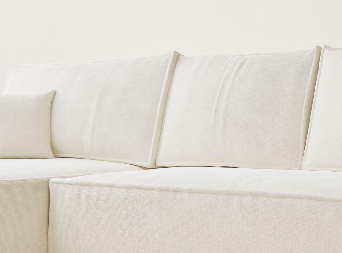 ECKSOFA Maze Creme Chenille-Stoff - Links Seite - Creme/Schwarz, Holz/Holzwerkstoff (185/294cm) - Maison de Reve