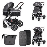 KINDERWAGEN Lora grau/schwarz faltbar Gummiräder Tragetasche Sportsitz Fußabdeckung - Schwarz, Metall (85/68/112cm) - Lorelli