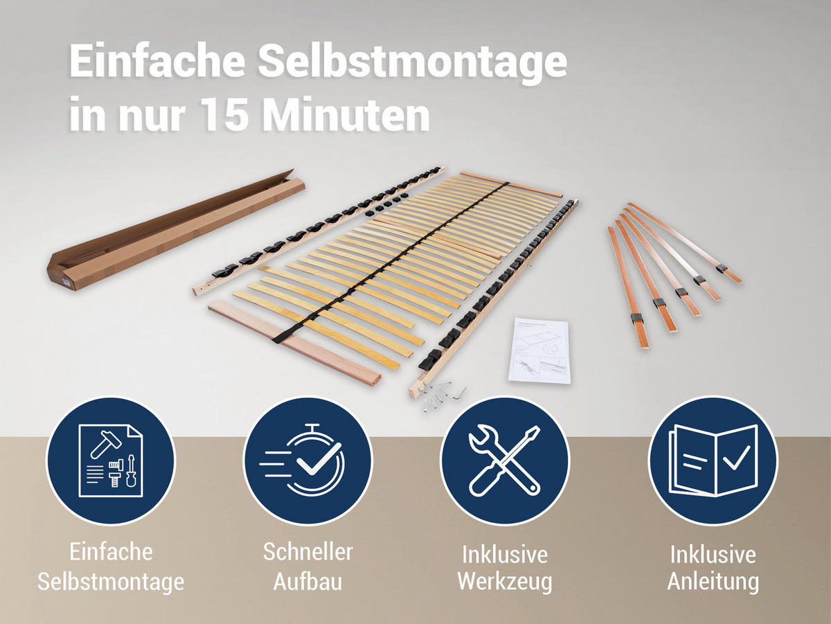 LATTENROST MAX1 NV zur Selbstmontage, Größe: 90x200 - Braun, Holz (90/200cm) - Betten-ABC