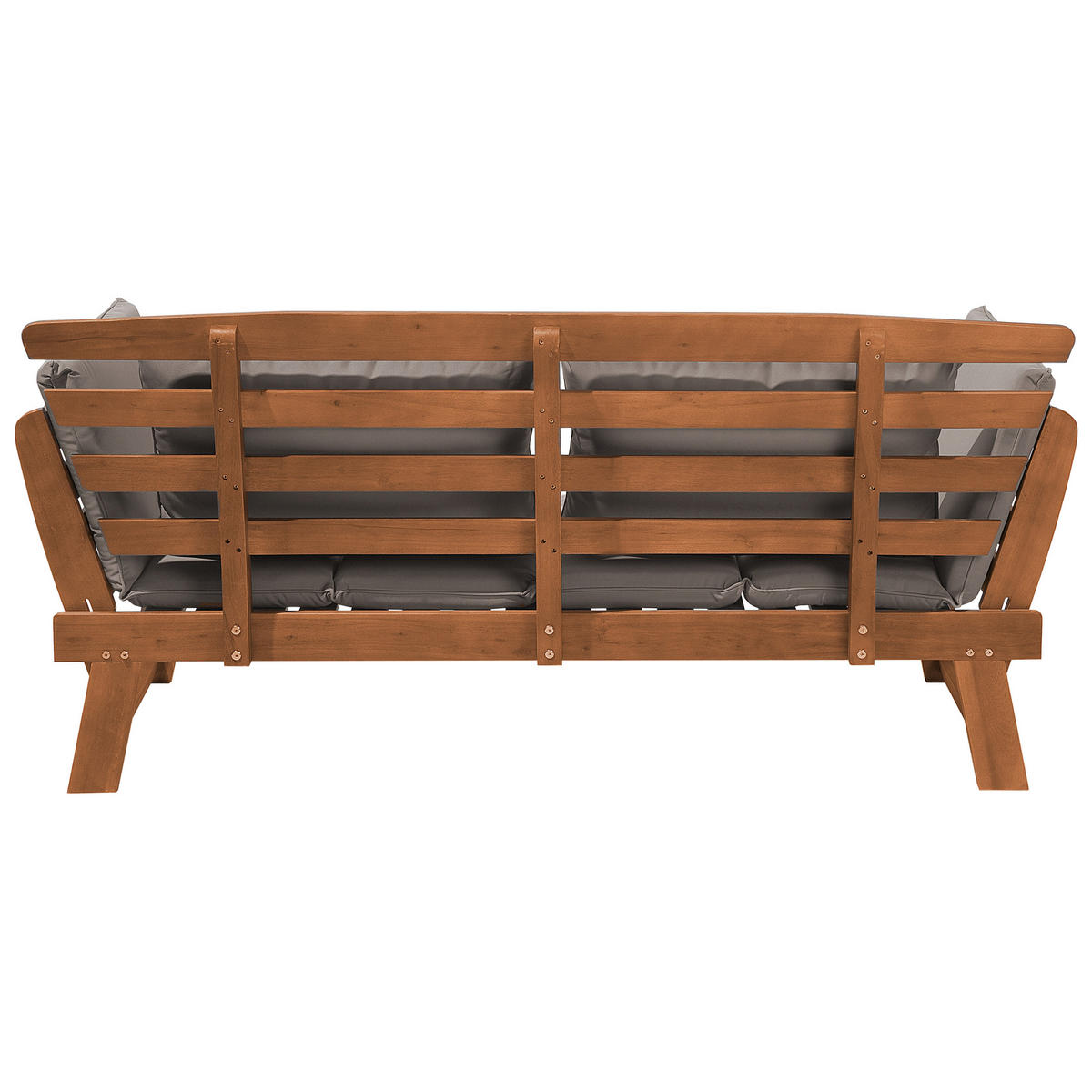 GARTENSOFA Eukalyptusholz hellbraun verstellbare Armlehnen 210 cm Portici - Hellbraun, Holz (210/82/66cm) - Beliani