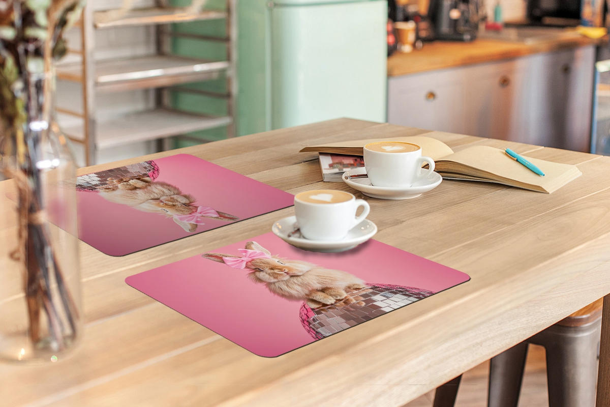 PLATZSETS 6er-Set Schleife - Discoball - Kaninchen Unterlage 45x30 cm - Pink, Kunststoff (0.3/45/30cm) - MuchoWow