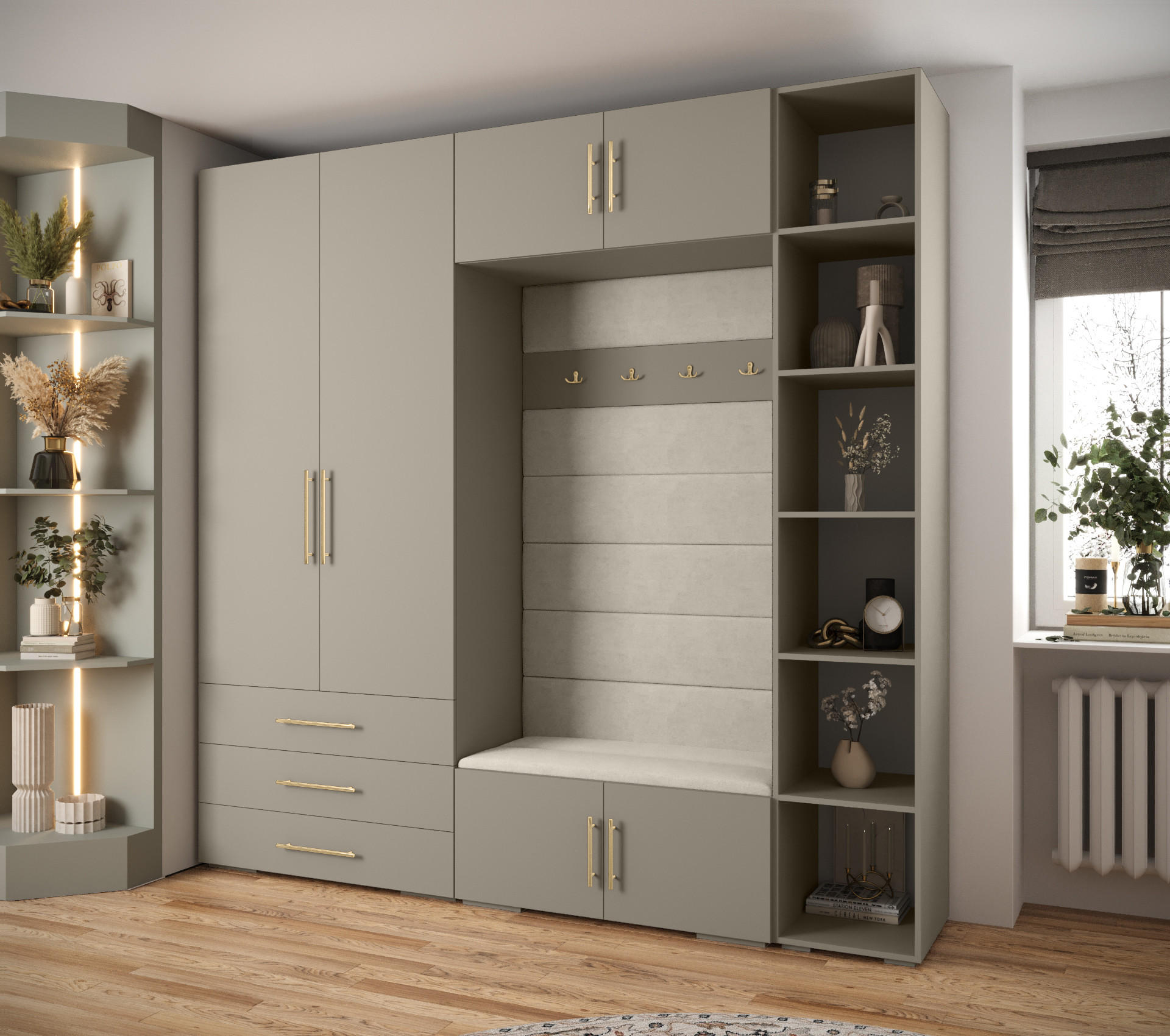 GARDEROBEN-SET 236,7/240/47 - Kaschmir/Goldfarben, Holz/Kunststoff (240/236.7/47cm) - Abiks Möbel