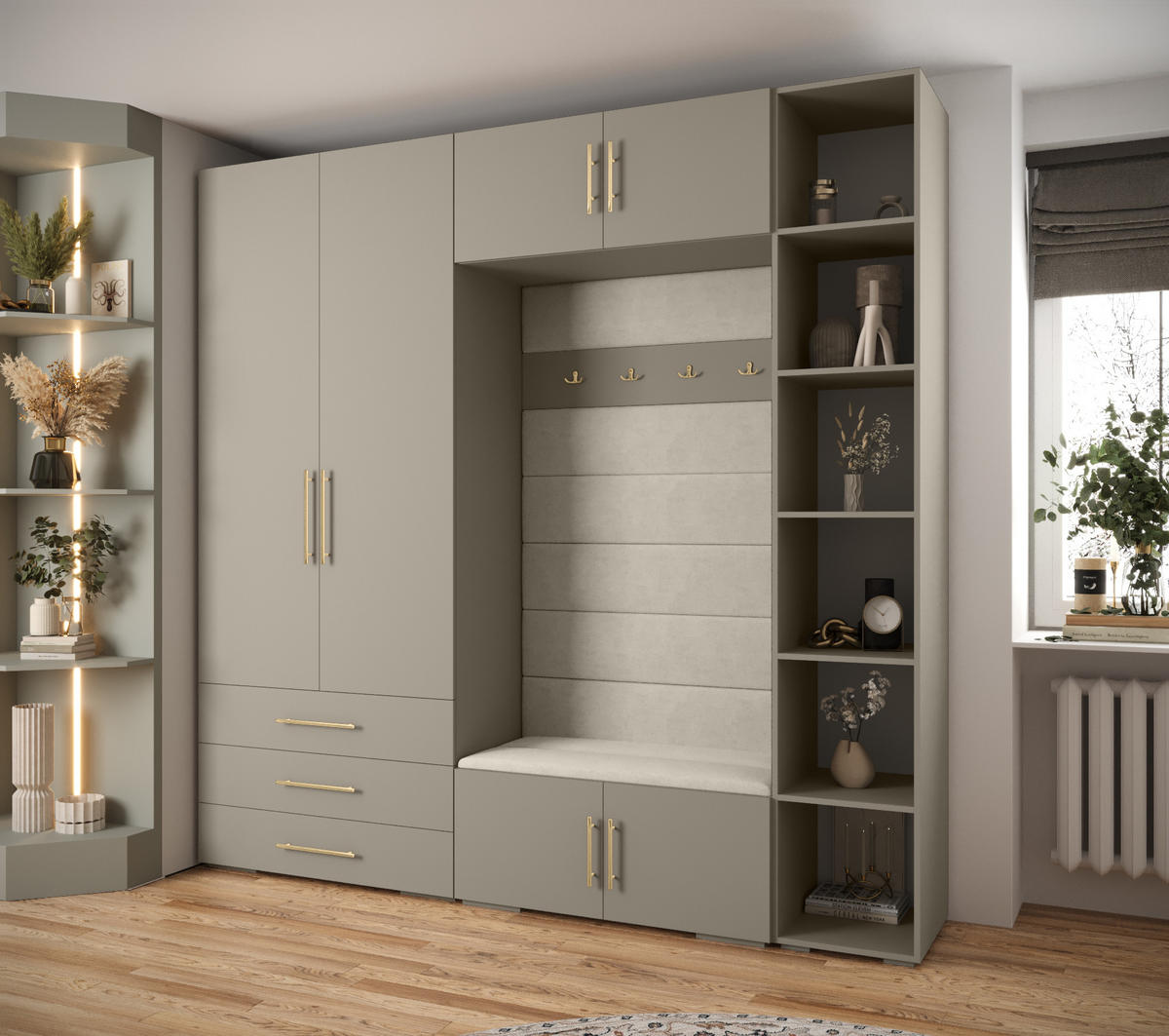 GARDEROBEN-SET 236,7/240/47 - Kaschmir/Goldfarben, Holz/Kunststoff (240/236.7/47cm) - Abiks Möbel