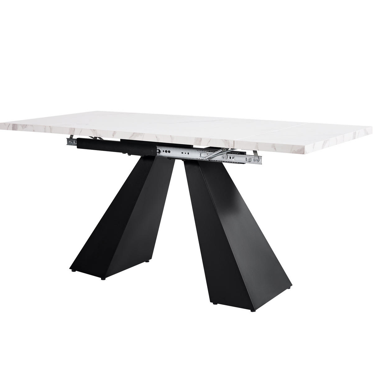 ESSTISCH 99-159x74x77 cm in Weiß und Schwarz aus MDF mit Marmoroptik auf stabilen Carbonstahl-Beinen ausziehbar - Weiß, Holzwerkstoff (74/159/77cm) - Modfu
