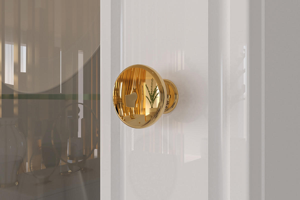 VITRINENSCHRANK ISORIA mit Beleuchtung, Glas Weiß - Goldfarben/Weiß, Holz/Metall (55/190/40cm) - KONSIMO®