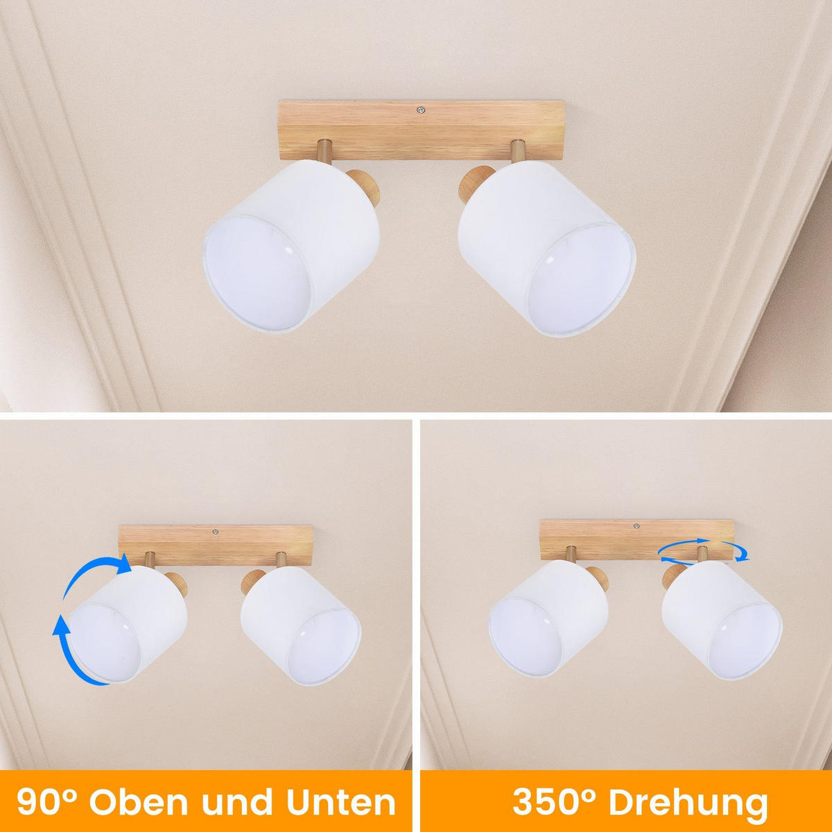 DECKENSTRAHLER Gaara 13/13/21cm - Eukalyptusholzfarben, Holz (13/13/21cm) - ZMH
