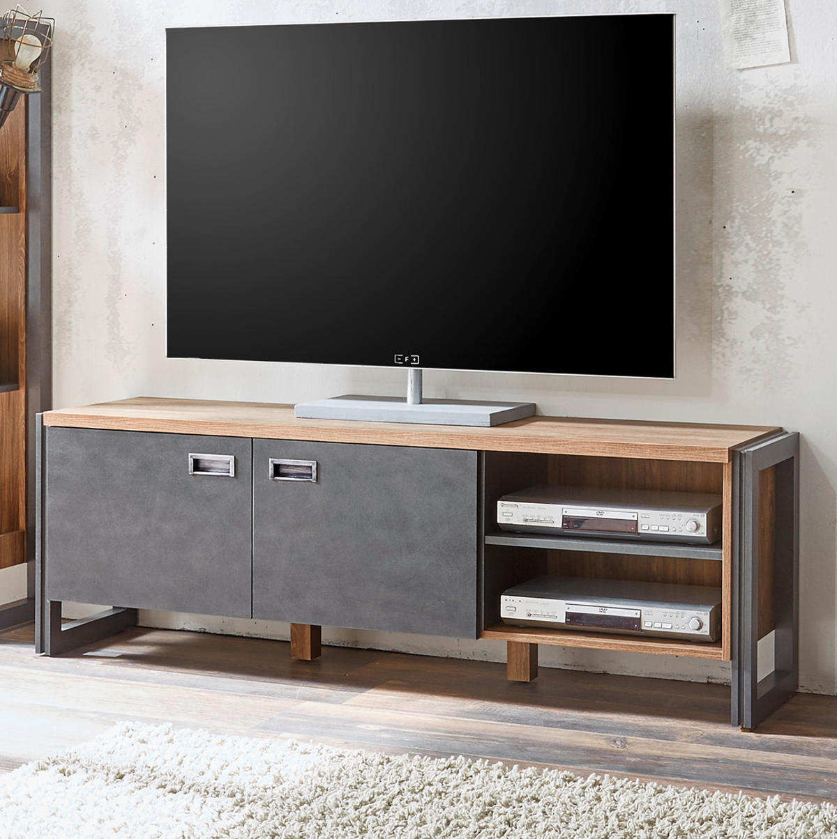 TV-LOWBOARD Eiche Stirling, Matera grau, TV Unterteil 156 x 53 cm - Eichefarben/Silberfarben, Holzwerkstoff/Metall (156/53/39cm) - Furn.Design