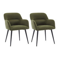STUHL mit Armlehnen 2er-Set - Stoff & schwarzes Metall - Grün - HEKA - Grün, Textil (59.5/78/61cm) - Vente-Unique