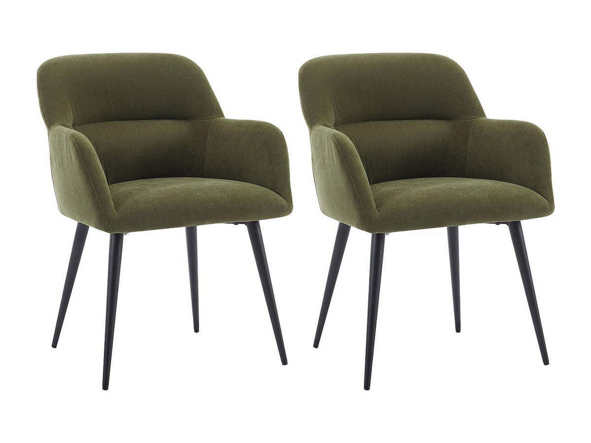 STUHL mit Armlehnen 2er-Set - Stoff & schwarzes Metall - Grün - HEKA - Grün, Textil (59.5/78/61cm) - Vente-Unique