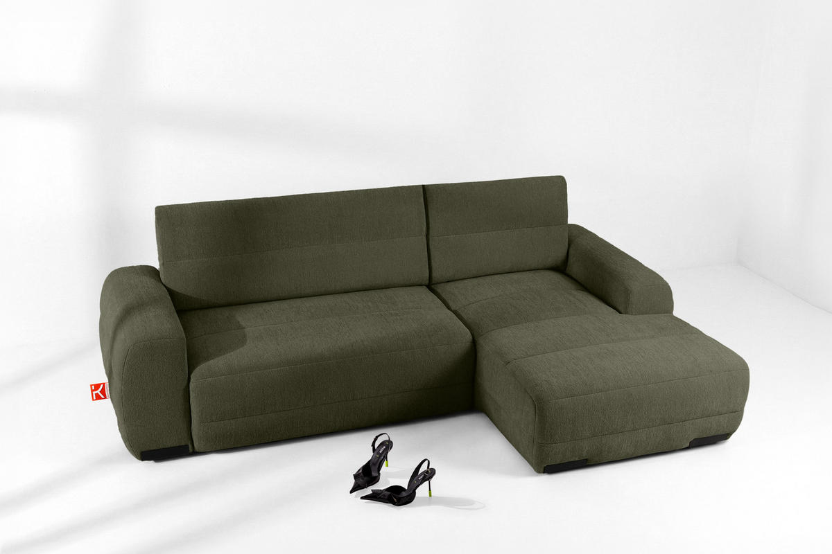 ECKSOFA RECHTS BLUME, Dunkelgrün - Dunkelgrün, Holz/Holzwerkstoff (271/164cm) - KONSIMO®