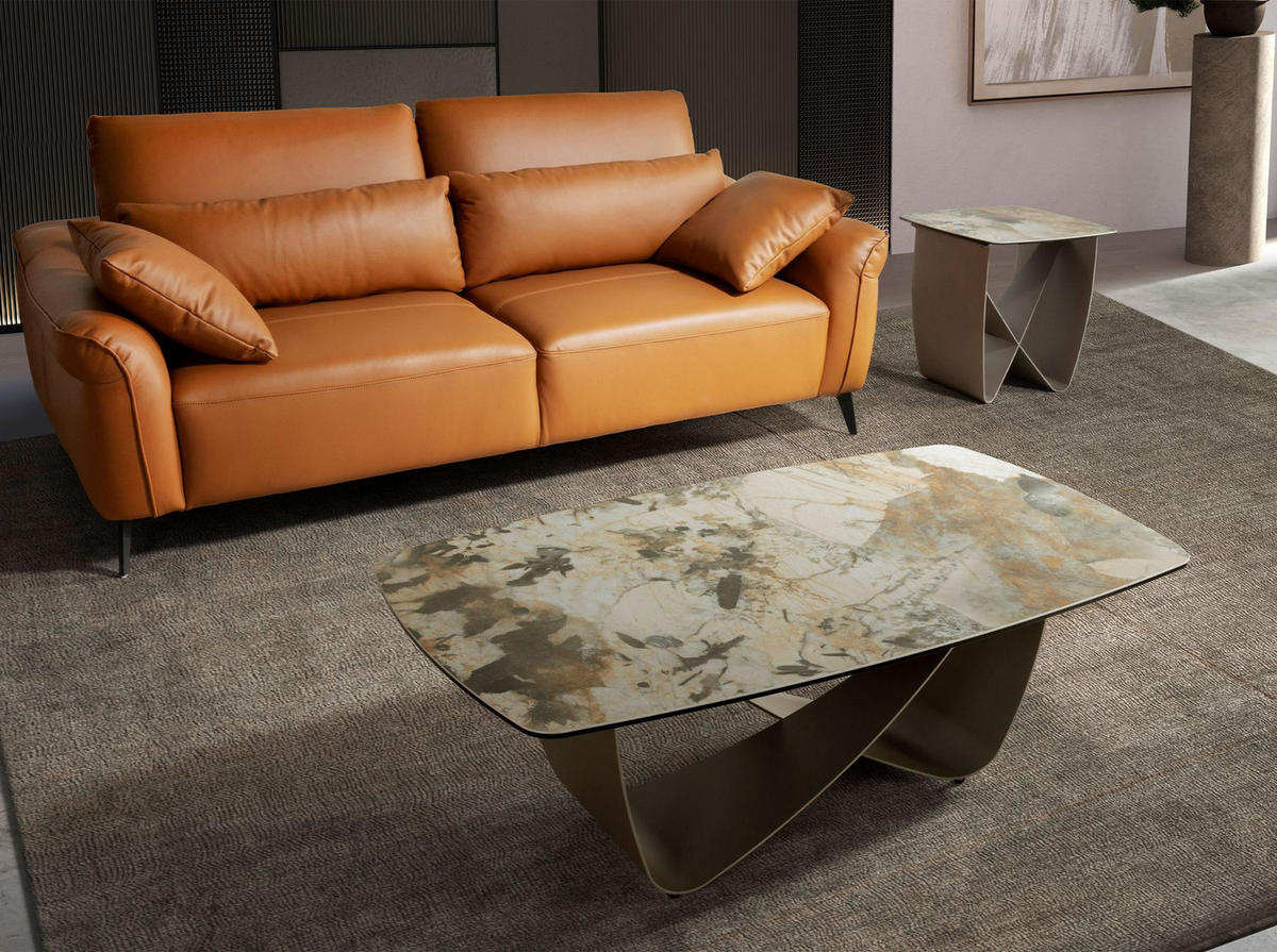 COUCHTISCH oval Beige Braun Taupé 120/70/43 cm - Beige, Keramik/Metall (70/120/43cm) - ANGEL CERDA