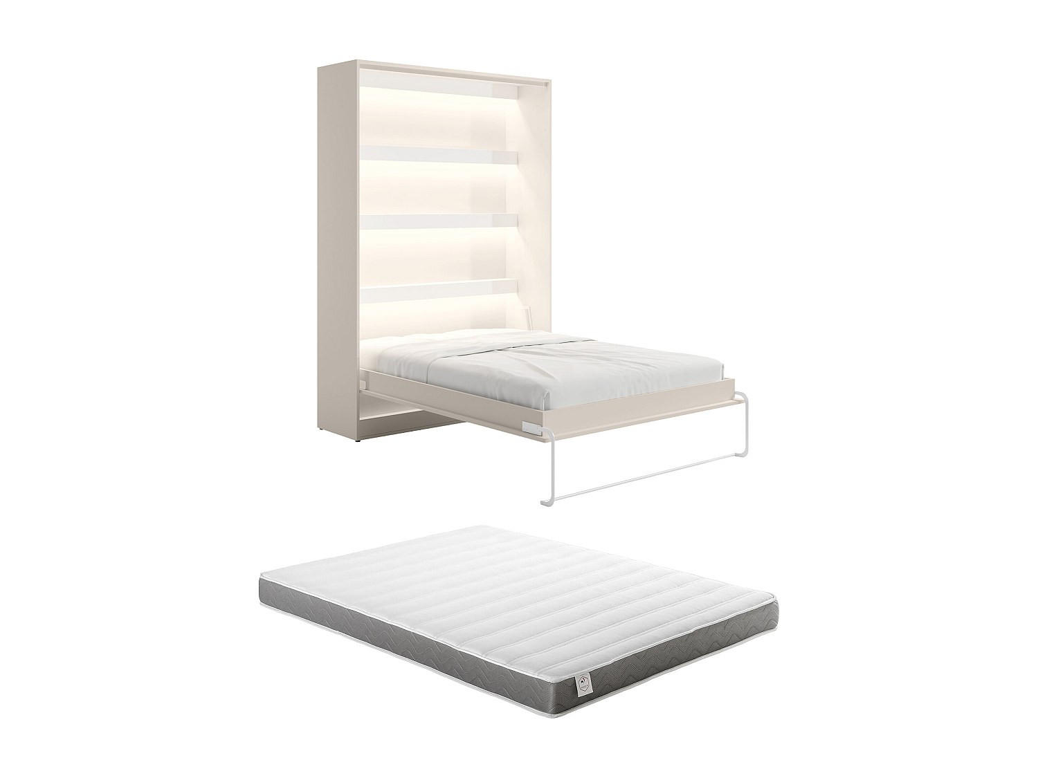SCHRANKBETT - 2 Personen - holz - beige Rapili - Weiß, Holz/Metall (140/200cm) - Vente-Unique