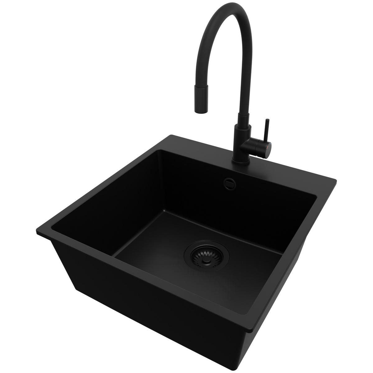 GRANITSPÜLE Riga, 2-er set Alles Schwarz 48/50 cm 1 Becken + Küchenarmatur 40/38 cm + Ablauf-Set ab 50er Unterschrank - Schwarz, Kunststoff (48/20/50cm) - Primagran