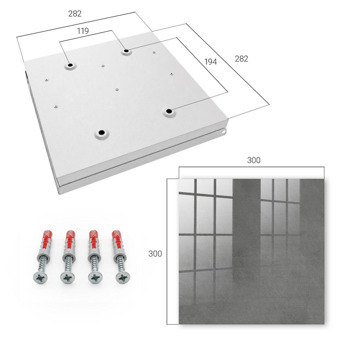 SCHLÜSSELBOX Weiß 30x30 cm – Türöffnung nach rechts - Graue Textur - Grau, Metall (30/30/5cm) - TULUP
