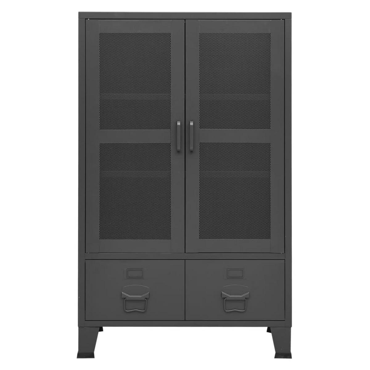 HIGHBOARD mit 2 Schubladen und 2 Maschengitter-Türen, 70/40/115 cm, aus Metall, Anthrazit, im Industriestil - Anthrazit, Metall (70/115/40cm) - vidaXL