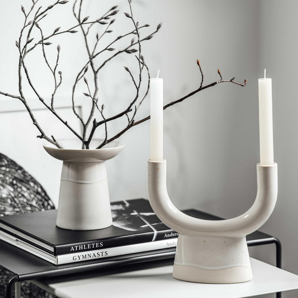 KERZENHALTER U-FORM Winter Glow beige - Beige, Keramik (8.4/20.3/23cm) - like.Villeroy & Boch